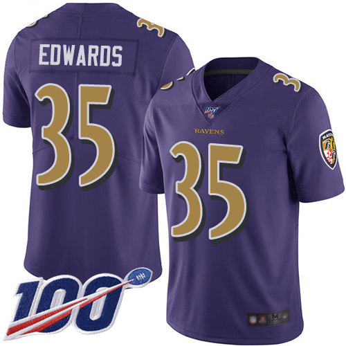 Baltimore Ravens Limited Purple Men Gus Edwards Jersey NFL Football #35 100th Season Rush Vapor Untouchable